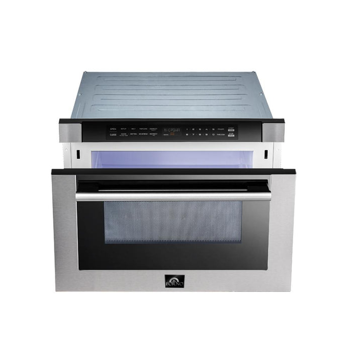 Forno 5-Piece Pro Appliance Package - 30-Inch Gas Range, Refrigerator, Wall Mount Hood, Microwave Drawer, & 3-Rack Dishwasher in Stainless Steel FORNO