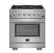 Forno 5-Piece Pro Appliance Package - 30-Inch Gas Range, Refrigerator, Wall Mount Hood, Microwave Drawer, & 3-Rack Dishwasher in Stainless Steel FORNO