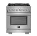 Forno 4-Piece Pro Appliance Package - 30-Inch Gas Range, 56-Inch Pro-Style Refrigerator, Wall Mount Hood, & 3-Rack Dishwasher in Stainless Steel FORNO