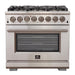 Forno 5-Piece Pro Appliance Package - 36-Inch Dual Fuel Range, Refrigerator with Water Dispenser, Wall Mount Hood, Microwave Drawer, & 3-Rack Dishwasher in Stainless Steel FORNO