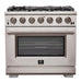 Forno 5-Piece Pro Appliance Package - 36-Inch Gas Range, Refrigerator, Wall Mount Hood, Microwave Drawer, & 3-Rack Dishwasher in Stainless Steel FORNO