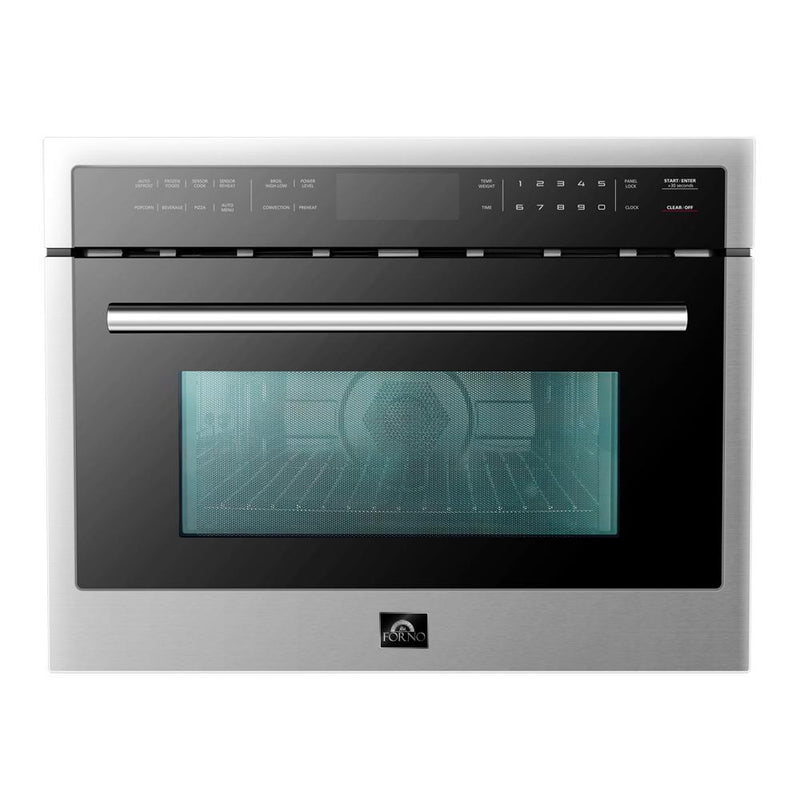 Forno 5-Piece Pro Appliance Package - 36-Inch Gas Range, Refrigerator, Wall Mount Hood, Microwave Oven, & 3-Rack Dishwasher in Stainless Steel