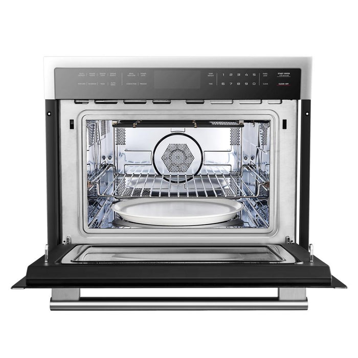 Forno 5-Piece Pro Appliance Package - 48-Inch Dual Fuel Range, Refrigerator, Wall Mount Hood with Backsplash, Microwave Oven, & 3-Rack Dishwasher in Stainless Steel FORNO