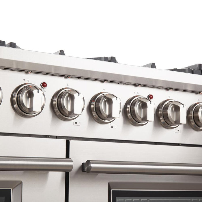 Forno 5-Piece Pro Appliance Package - 48-Inch Gas Range, Refrigerator, Wall Mount Hood, Microwave Drawer, & 3-Rack Dishwasher in Stainless Steel FORNO