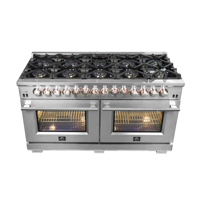 FORNO 60-Inch Capriasca Dual Fuel Range with 240v Electric Oven - 10 Sealed Burners and 200,000 BTUs - FFSGS6187-60 FORNO