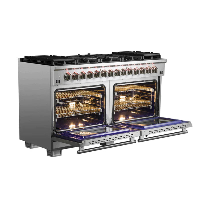 FORNO 60-Inch Capriasca Dual Fuel Range with 240v Electric Oven - 10 Sealed Burners and 200,000 BTUs - FFSGS6187-60 FORNO