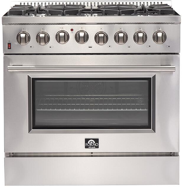 Forno Appliace Package - 36 Inch Dual Fuel Range, Wall Mount Range Hood, Refrigerator, Microwave Drawer, Dishwasher, AP-FFSGS6156-36-8 FORNO