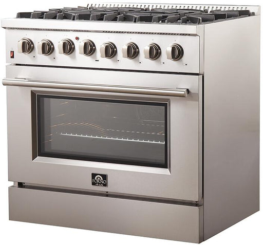 Forno Appliace Package - 36 Inch Dual Fuel Range, Wall Mount Range Hood, Refrigerator, Microwave Drawer, Dishwasher, AP-FFSGS6156-36-8 FORNO
