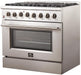 Forno Appliace Package - 36 Inch Dual Fuel Range, Wall Mount Range Hood, Refrigerator, Microwave Drawer, Dishwasher, AP-FFSGS6156-36-8 FORNO