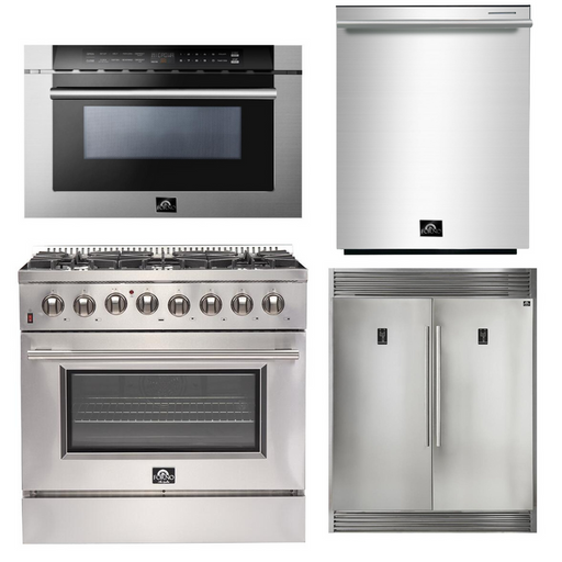 Forno Appliance Package - 36 Inch Dual Fuel Range, 60 Inch Refrigerator, Microwave Drawer, Dishwasher, AP-FFSGS6156-36-7 FORNO