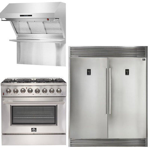 Forno Appliance Package - 36 Inch Dual Fuel Range, Range Hood, 60 Inch Refrigerator, FRHWM-FFSGS6156-36 FORNO