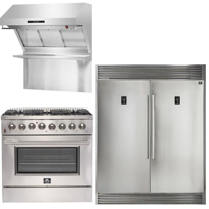 Forno Appliance Package - 36 Inch Dual Fuel Range, Range Hood, 60 Inch Refrigerator, FRHWM-FFSGS6156-36 FORNO