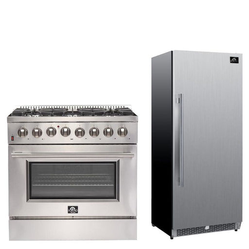 Forno Appliance Package - 36 Inch Dual Fuel Range, Refrigerator, FFRBI-FFSGS6156-36 FORNO