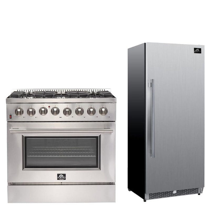 Forno Appliance Package - 36 Inch Dual Fuel Range, Refrigerator, FFRBI-FFSGS6156-36 FORNO