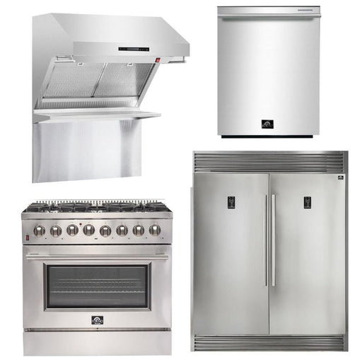 Forno Appliance Package - 36 Inch Gas Range, 60 Inch Refrigerator, Range Hood, Dishwasher, FRHWM-FFSGS6244-36 FORNO