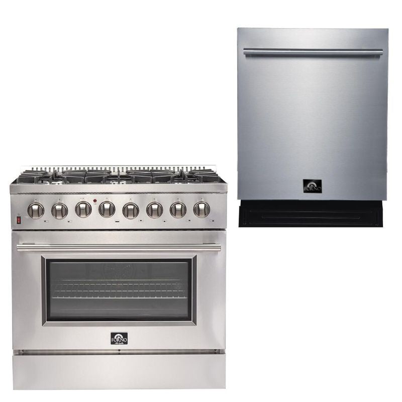 Forno Appliance Package- 36 Inch Gas Range, Dishwasher, FDWBI-FFSGS6244-36