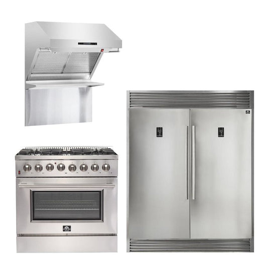 Forno Appliance Package - 36 Inch Gas Range, Range Hood, 60 Inch Refrigerator, 5029-FFSGS6244-36 FORNO