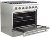 Forno Appliance Package - 36 Inch Gas Range, Range Hood, Refrigerator, Microwave Drawer, Dishwasher, Cook Top, FCTIN-FFSGS6244-36 FORNO