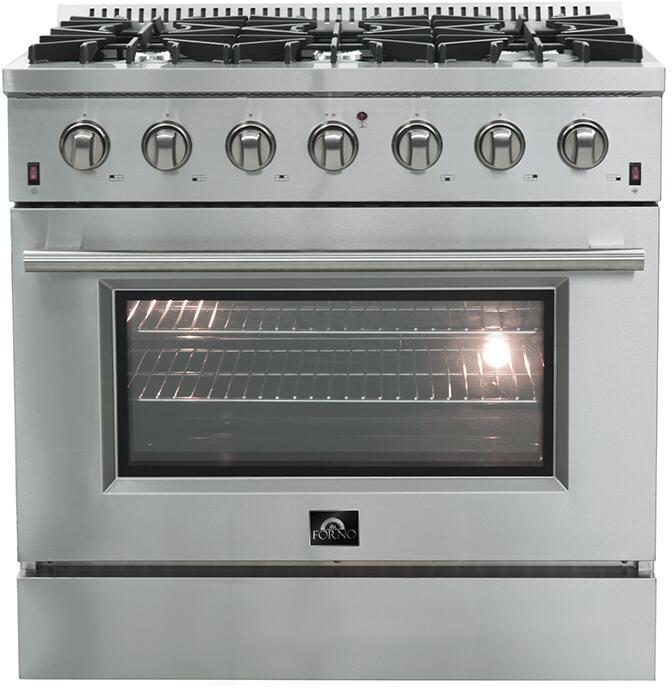 Forno Appliance Package - 36 Inch Gas Range, Wall Mount Range Hood, 33" Built-In Refrigerator, FFRBI-FFSGS6244-36 FORNO