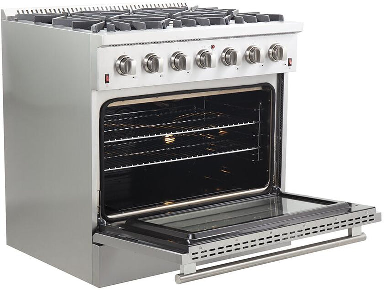 Forno Appliance Package - 36 Inch Gas Range, Wall Mount Range Hood, 33" Built-In Refrigerator, FFRBI-FFSGS6244-36 FORNO