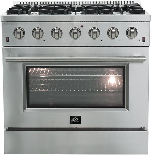 Forno Appliance Package - 36 Inch Gas Range, Wall Mount Range Hood, Microwave Drawer, 6661-FFSGS6244-36 FORNO