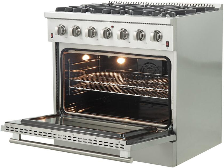 Forno Appliance Package - 36 Inch Gas Range, Wall Mount Range Hood, Microwave Drawer, 6661-FFSGS6244-36 FORNO