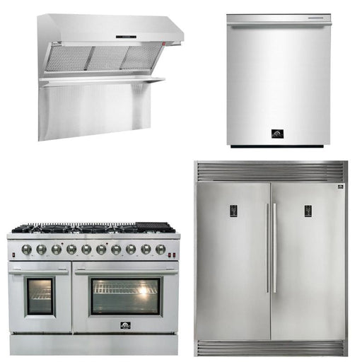 Forno Appliance Package - 48 Inch Gas Range, 60 Inch Refrigerator, Range Hood, Dishwasher, FRH-FFSGS6244-48HB FORNO