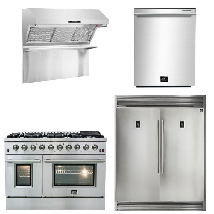 Forno Appliance Package - 48 Inch Gas Range, 60 Inch Refrigerator, Range Hood, Dishwasher, FRH-FFSGS6244-48HB FORNO