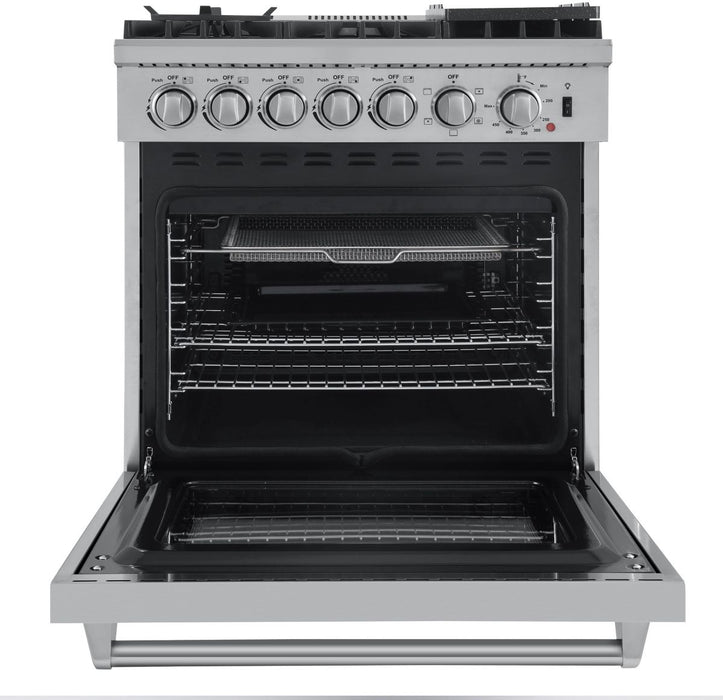 FORNO Lazio 30" Dual Fuel Range with 5 Burners, Air Fryer, Steam Cleaning, and Griddle FFSGS6196-30