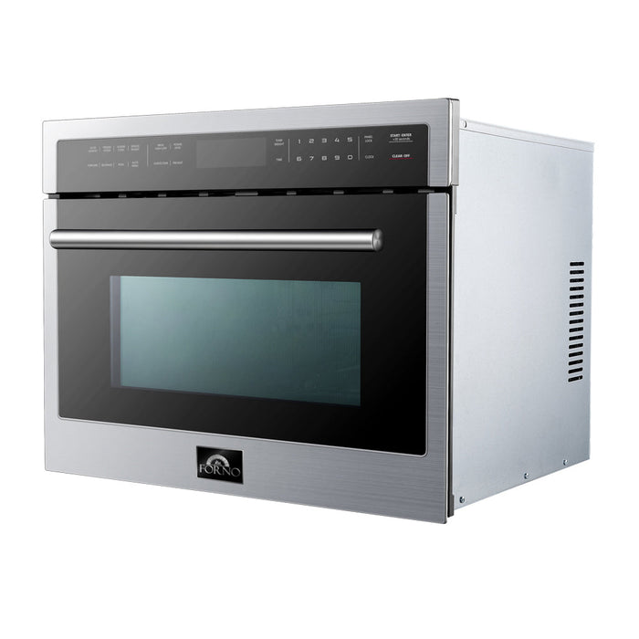 Forno 5-Piece Appliance Package - 30-Inch Electric Range, Wall Mount Range Hood, French Door Refrigerator, Dishwasher, and MicrowaveOven in Stainless Steel FORNO