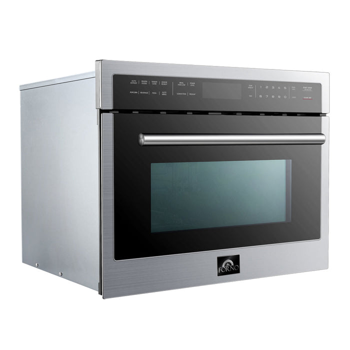 Forno 5-Piece Appliance Package - 30-Inch Electric Range, Wall Mount Range Hood with Backsplash, Pro-Style Refrigerator, Dishwasher, and Microwave Oven in Stainless Steel FORNO