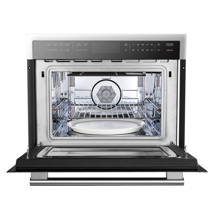 Forno 5-Piece Appliance Package - 30-Inch Electric Range, Wall Mount Range Hood with Backsplash, Pro-Style Refrigerator, Dishwasher, and Microwave Oven in Stainless Steel FORNO