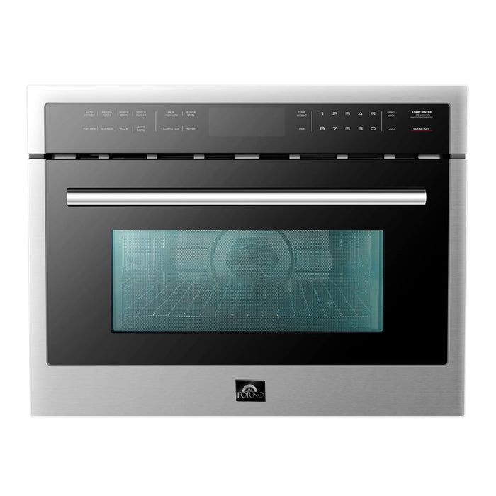 Forno 5-Piece Appliance Package - 30-Inch Electric Range, Wall Mount Range Hood with Backsplash, Pro-Style Refrigerator, Dishwasher, and Microwave Oven in Stainless Steel FORNO