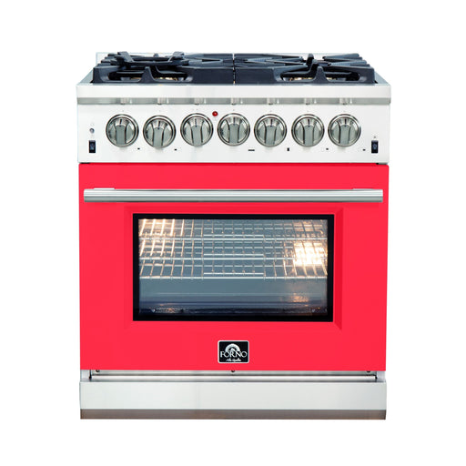 FORNO Capriasca - Titanium Professional 30" Freestanding Dual Fuel 240V Electric Colored Door Oven Range FFSGS6187-30 - PrimeFair