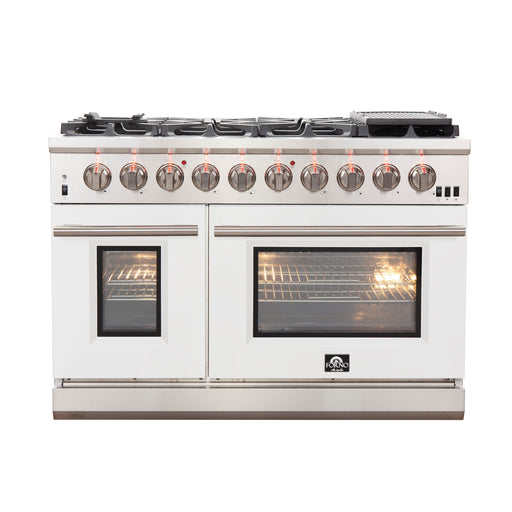 FORNO Capriasca - Titanium Professional 48" Freestanding Colored Door Gas Range FFSGS6260-48WHT FORNO