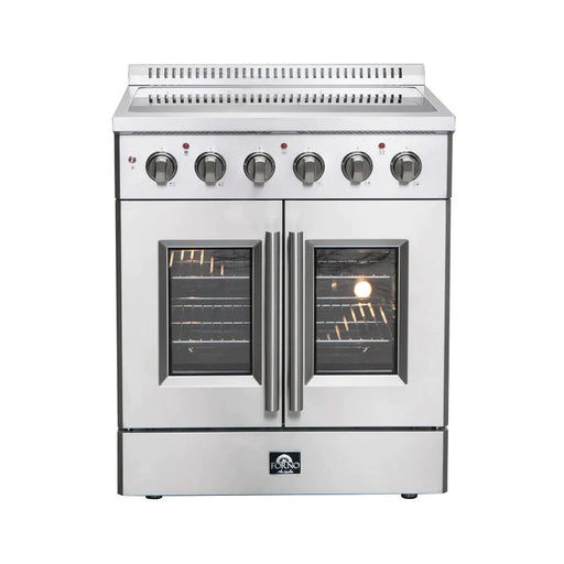 FORNO Galiano 30-Inch French Door Electric Range with Convection Oven in Stainless Steel - FFSEL6917-30 FORNO