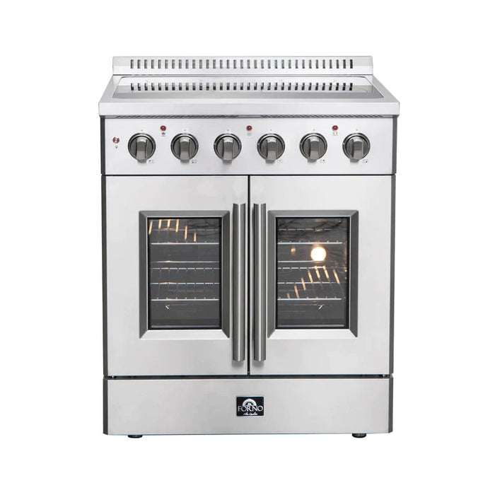 FORNO Galiano 30-Inch French Door Electric Range with Convection Oven in Stainless Steel - FFSEL6917-30 FORNO