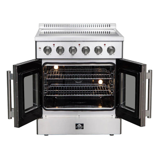 FORNO Galiano 30-Inch French Door Electric Range with Convection Oven in Stainless Steel - FFSEL6917-30 FORNO