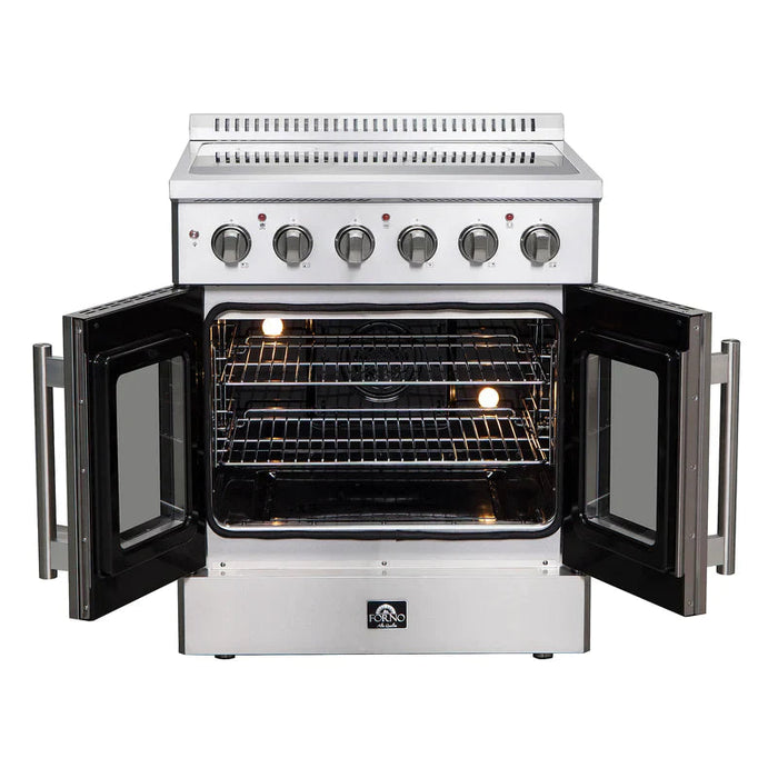 FORNO Galiano 30-Inch French Door Electric Range with Convection Oven in Stainless Steel - FFSEL6917-30 FORNO