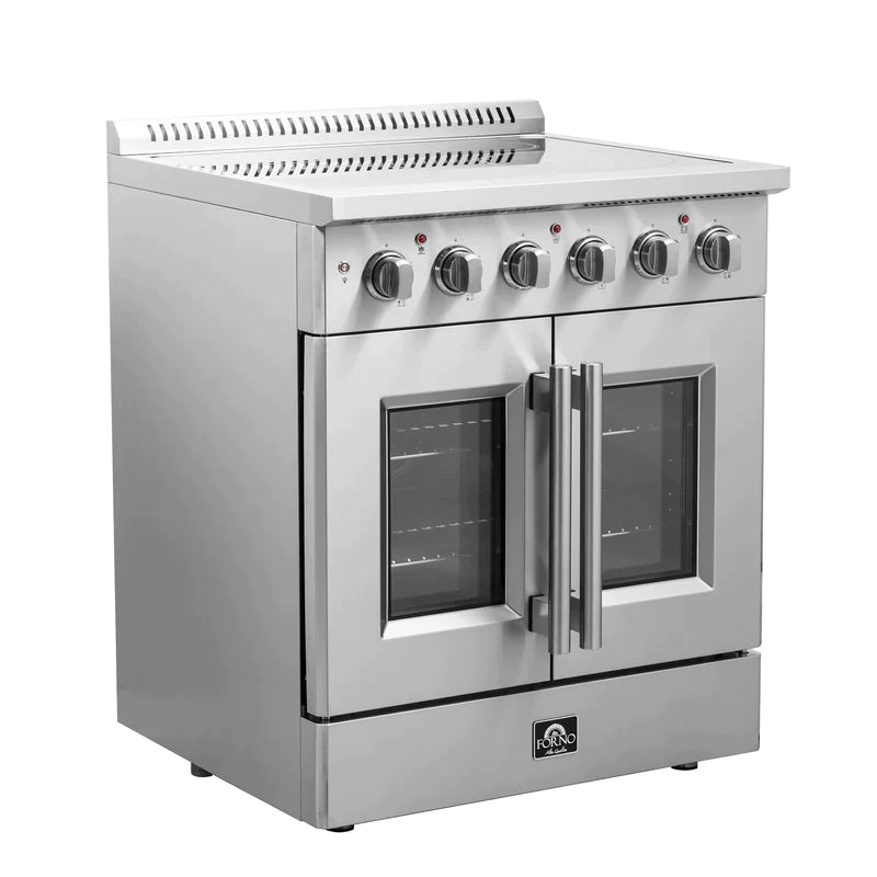 FORNO Galiano 30-Inch French Door Electric Range with Convection Oven in Stainless Steel - FFSEL6917-30