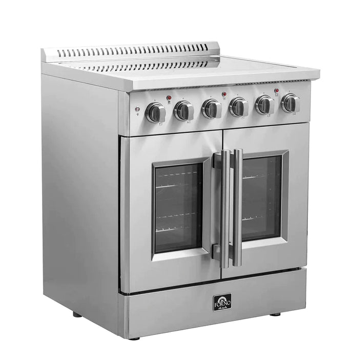 FORNO Galiano 30-Inch French Door Electric Range with Convection Oven in Stainless Steel - FFSEL6917-30 FORNO