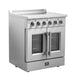 FORNO Galiano 30-Inch French Door Electric Range with Convection Oven in Stainless Steel - FFSEL6917-30 FORNO
