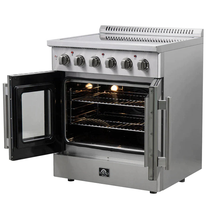 FORNO Galiano 30-Inch French Door Electric Range with Convection Oven in Stainless Steel - FFSEL6917-30 FORNO