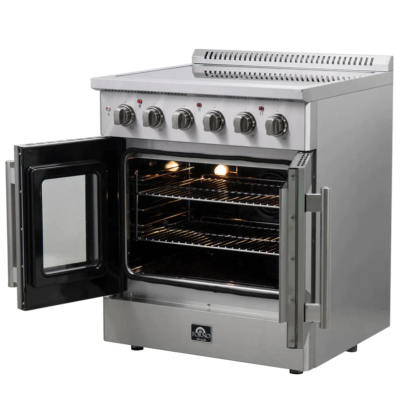 FORNO Galiano 30-Inch French Door Electric Range with Convection Oven in Stainless Steel - FFSEL6917-30