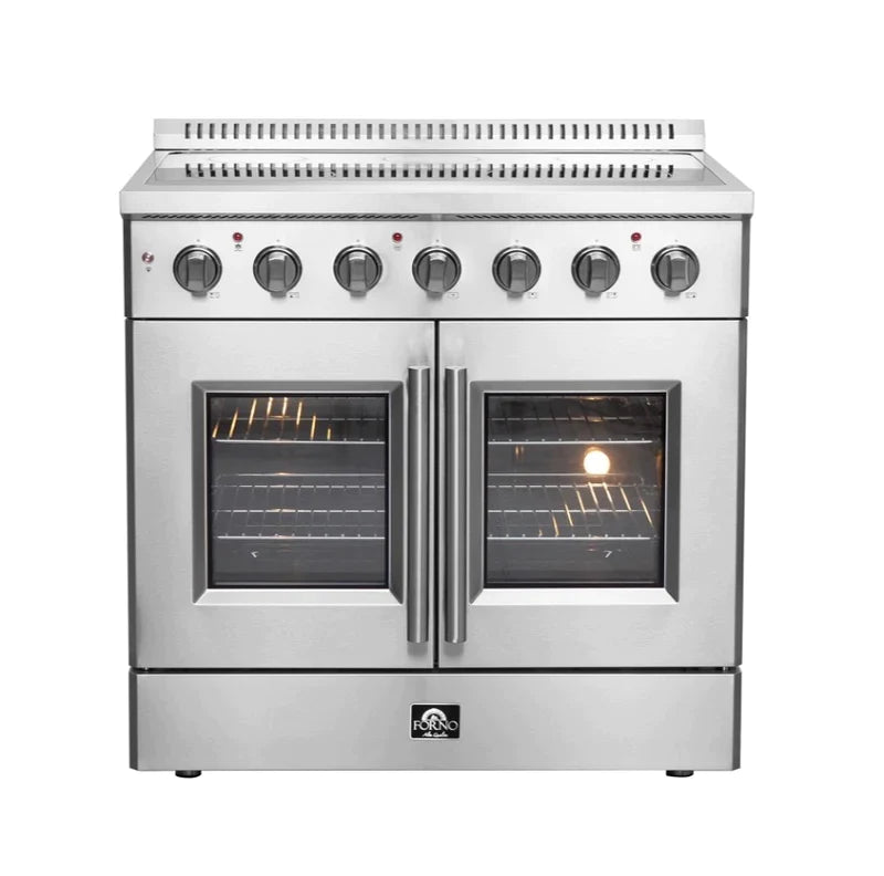 FORNO Galiano 36-Inch French Door Electric Range with Convection Oven in Stainless Steel - FFSEL6917-36