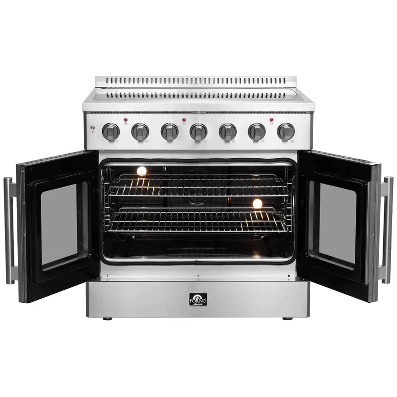 FORNO Galiano 36-Inch French Door Electric Range with Convection Oven in Stainless Steel - FFSEL6917-36