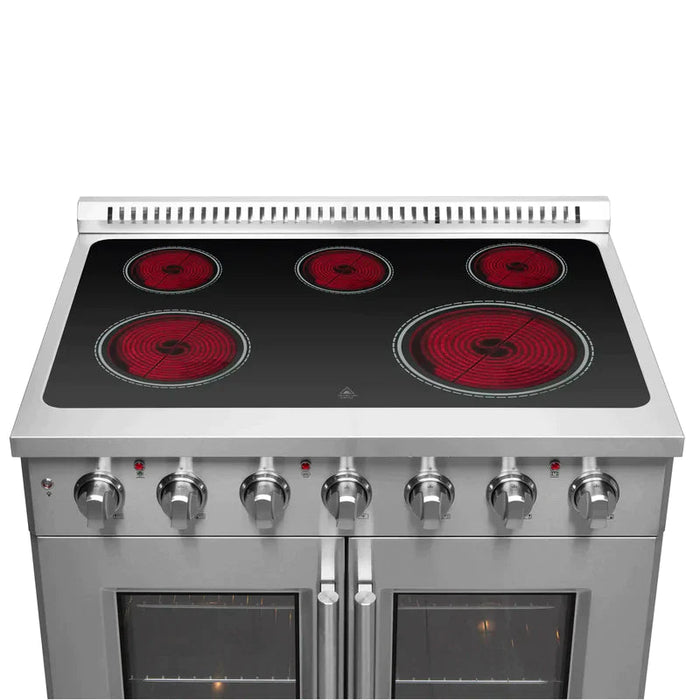 FORNO Galiano 36-Inch French Door Electric Range with Convection Oven in Stainless Steel - FFSEL6917-36 FORNO
