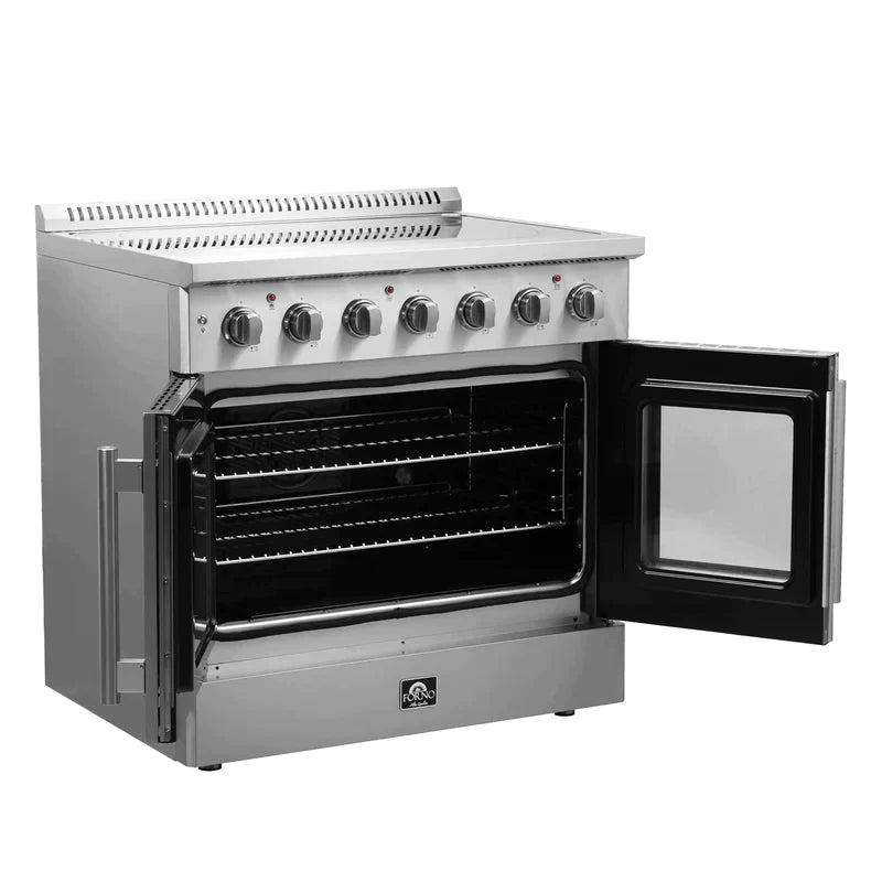 FORNO Galiano 36-Inch French Door Electric Range with Convection Oven in Stainless Steel - FFSEL6917-36