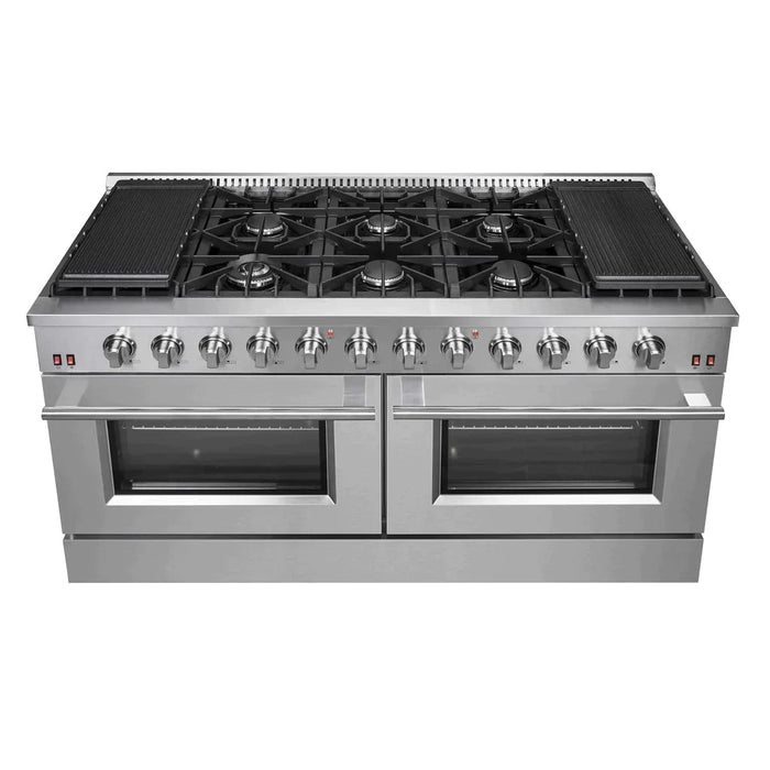 FORNO Maniago 60" Gold Freestanding Dual Fuel Range with 240v Electric Oven - 10 Burners in Stainless Steel - FFSGS6156-60 FORNO
