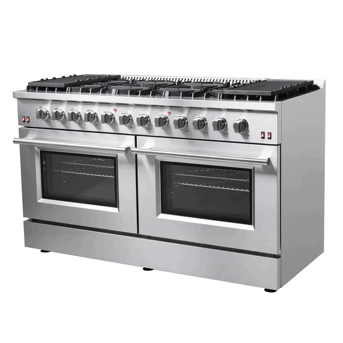 FORNO Maniago 60" Gold Freestanding Dual Fuel Range with 240v Electric Oven - 10 Burners in Stainless Steel - FFSGS6156-60 FORNO